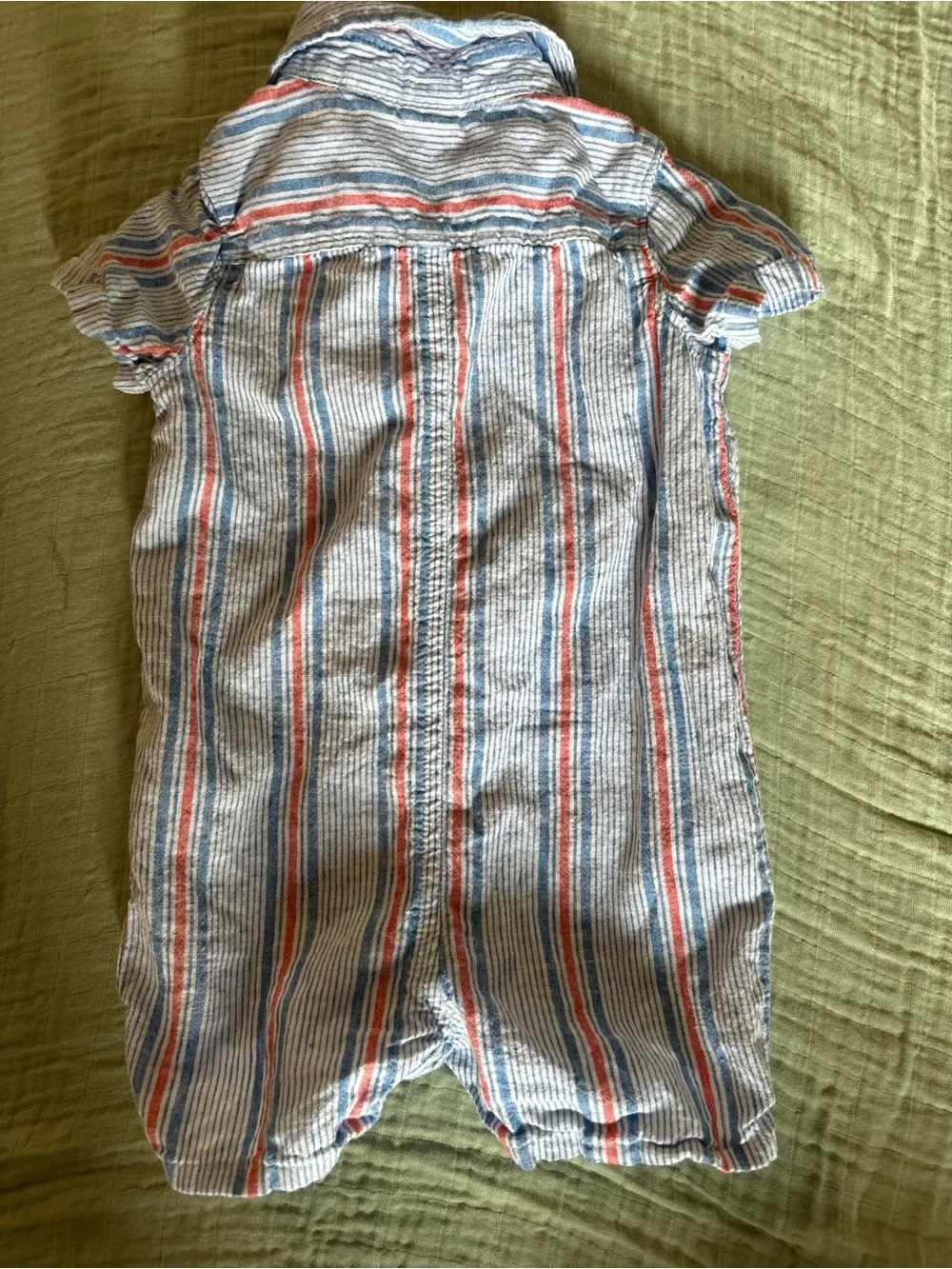 Striped Short-Sleeve Baby GAP Romper with Pocket Embroidery - Blue/Red/White